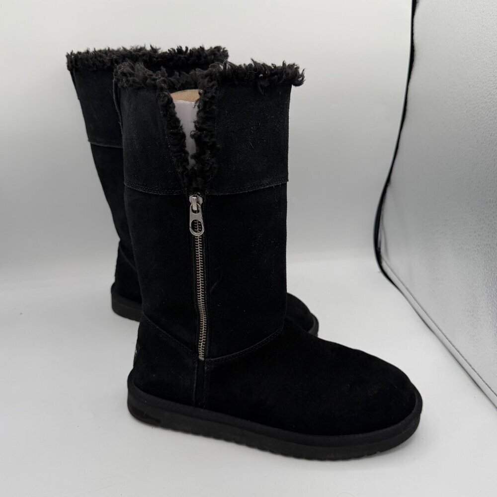 Koolaburra By UGG Aribel Tall Boots Womens Size 9 Black Suede Shearling - Picture 3 of 12